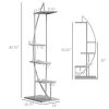 Outsunny 5 Tier Metal Plant Stand with Hangers, Half Moon Shape Flower Pot Display Shelf for Living Room Patio Garden Balcony Decor, Gray