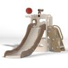 5 In 1 Kids Slide and Climber Playset, Freestanding Toddler Playground with Basketball Hoop, Telescope, Ball and Storage Space for Indoor Outdoor